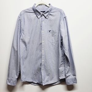American Eagle Men's Blue Striped Shirt XL